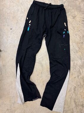 Men's Black Jogger Sweatpants with Heather Gray Inset Panels
